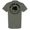 	Green Bush Hog Tee with left chest logo and hog graphic on back