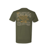 Image of the back of a Military Green short sleeve t-shirt with an eagle design on it, including the script "If it doesn't say Bush Hog it just won't cut it"