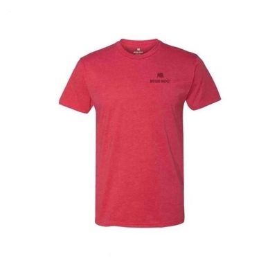 Image of a front Red tee with a Bush Hog logo on it	