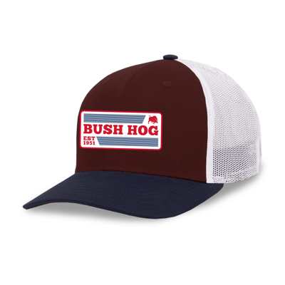 Image of a Liberty Trucker Hat with a Bush Hog logo on it