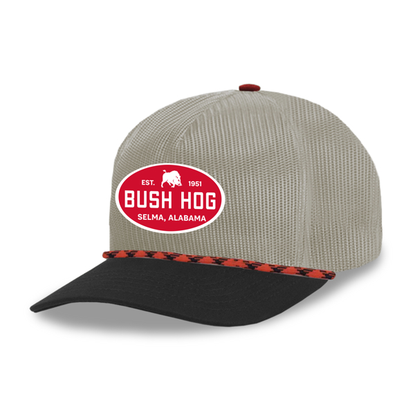 Image of a Mesh Trucker with a Bush Hog logo on it