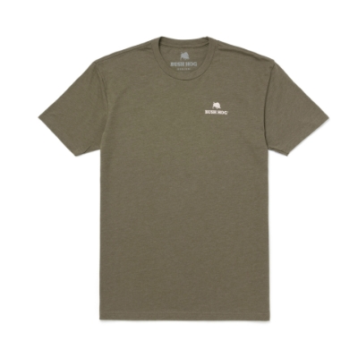 Image of the front of a Military Green short sleeve t-shirt with the Bush Hog logo on the left side of the chest