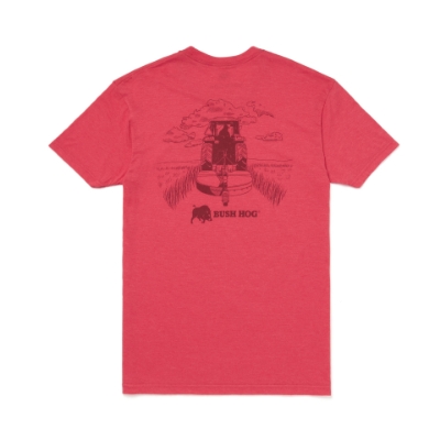 Image of a front Red tee with a Bush Hog logo on it