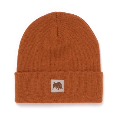 Image of a beanie with a Bush Hog logo on it