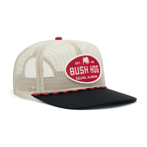 Image of a Mesh Trucker with a Bush Hog logo on it