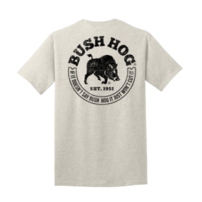 Bush Hog Tee with left chest logo and hog graphic on back