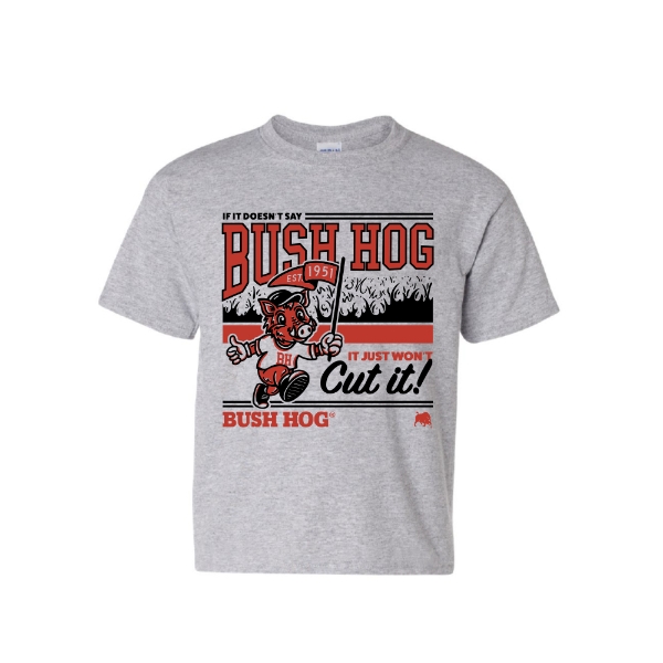 Toddler Bush Hog Spirit Tee with classic Bush Hog mascot and bold slogan