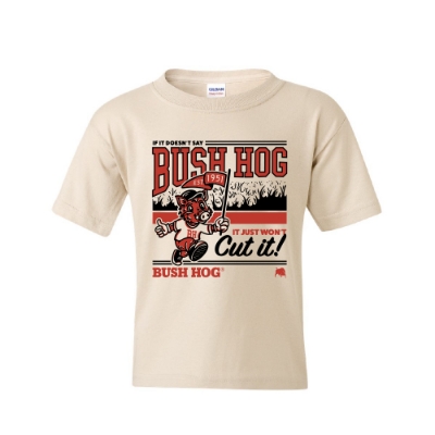 Youth-size Bush Hog Spirit Tee with mascot graphic and “It Just Won’t Cut It” slogan